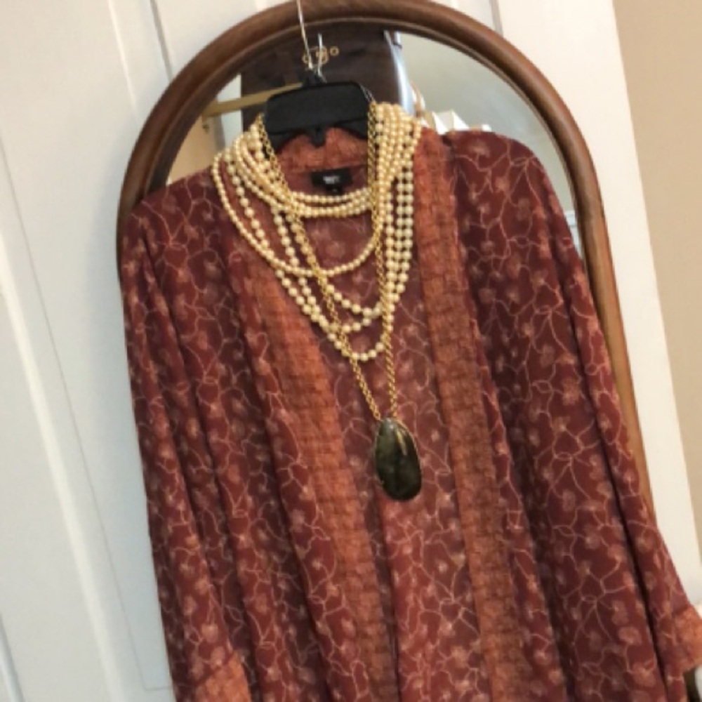 BOHO MOSSIMO • Bohemian Kimono Elegant Rust Floral Design - Picture 3 of 12